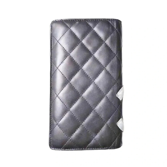 Chanel Quilted Calfskin Black Cambon Line Silver Leather Long Wallet - Picture 3 of 11